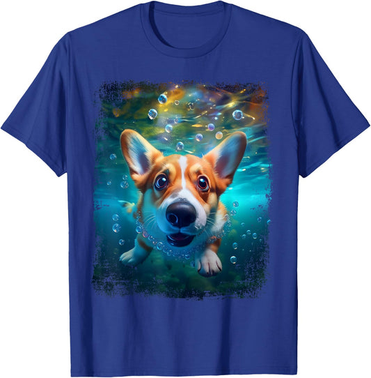 Vintage Corgi Dog Diving Swimming Underwater Gift T-Shirt - T-Shirt | Royal