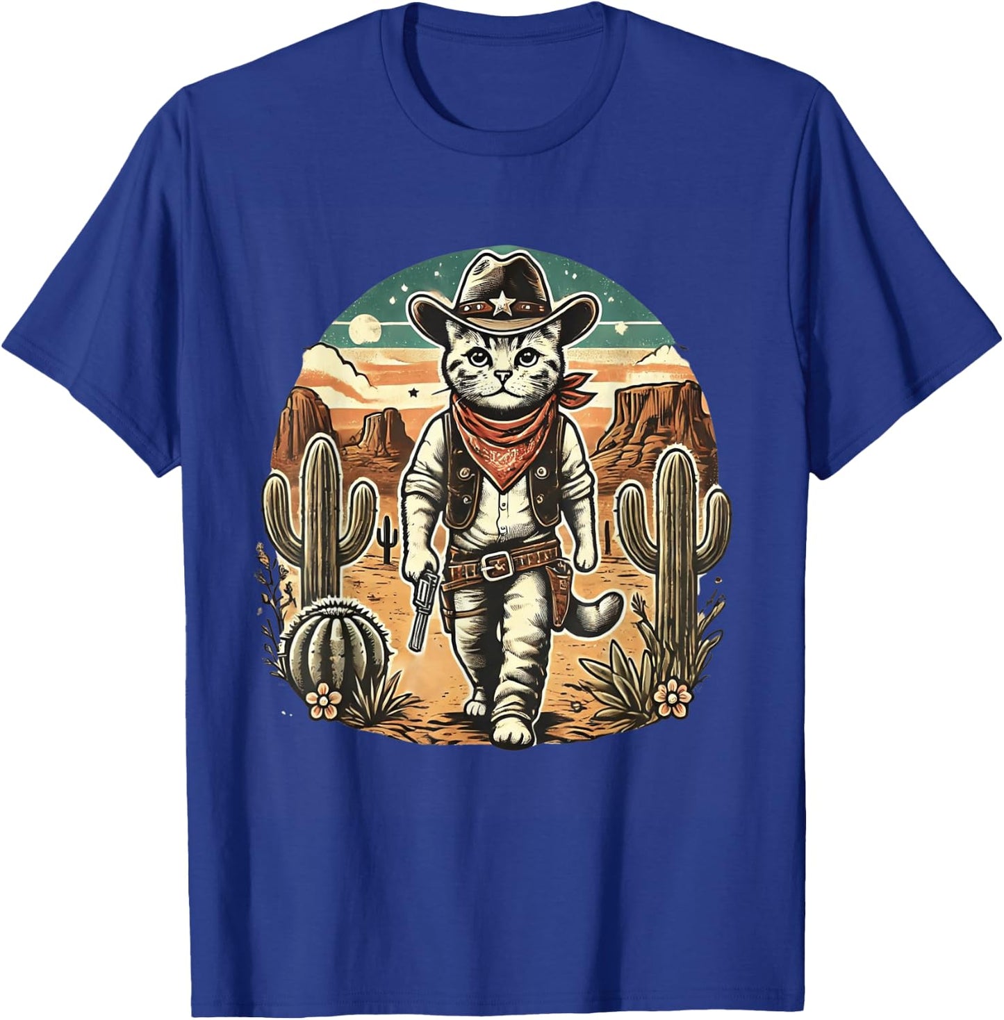 Meowdy Cat Funny Texas Cat Vintage Country Music Cat Cowboy T-Shirt - T-Shirt | Royal