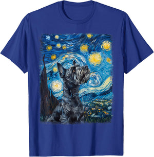 Schnauzer Dog Starry Night Painting T-Shirt - T-Shirt | Royal