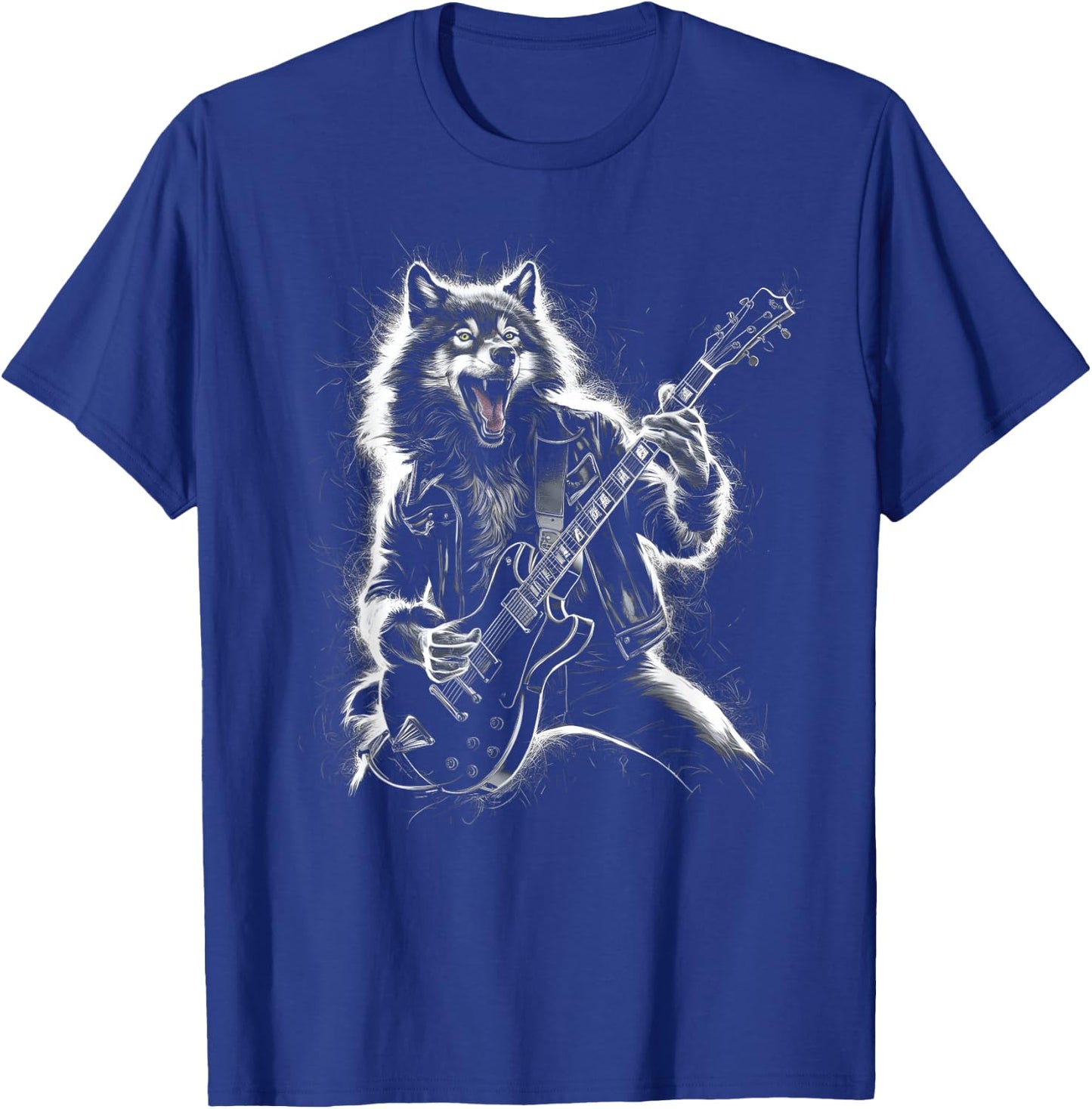 Wolf Playing Guitar Rocker Dog Playing Guitar Rock T-Shirt - T-Shirt | Royal