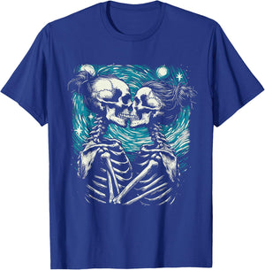 Van Gogh Starry Night in Lesbian Skeleton Occult Goth Couple T-Shirt - T-Shirt | Royal