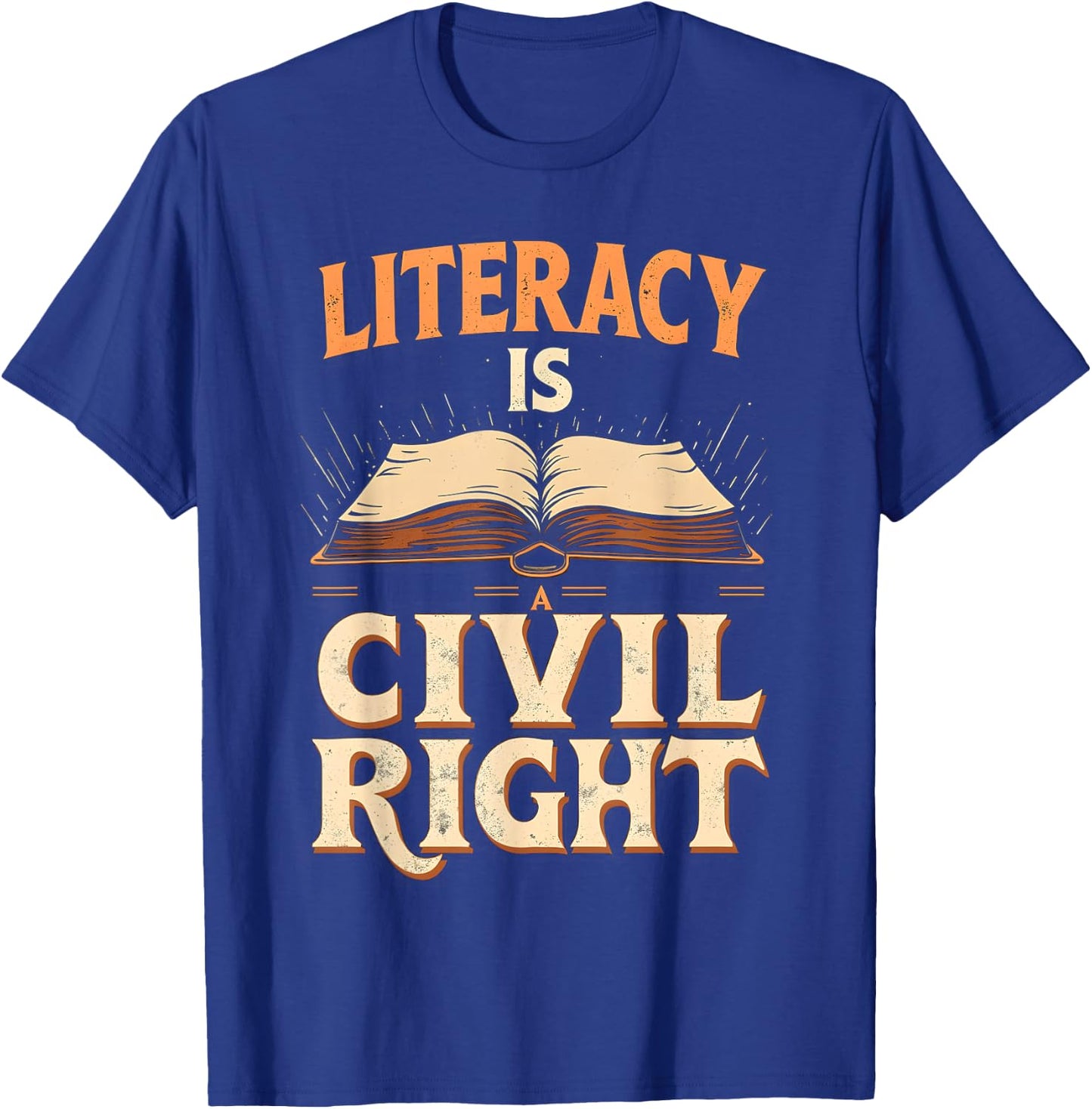Vintage Retro Literacy Is A Civil Right Funny Teacher T-Shirt - T-Shirt | Royal