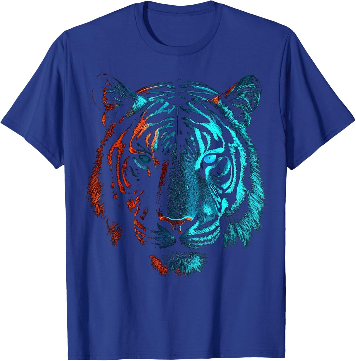 Tiger in Red and Blue - Animal Art Tiger T-Shirt - T-Shirt | Royal