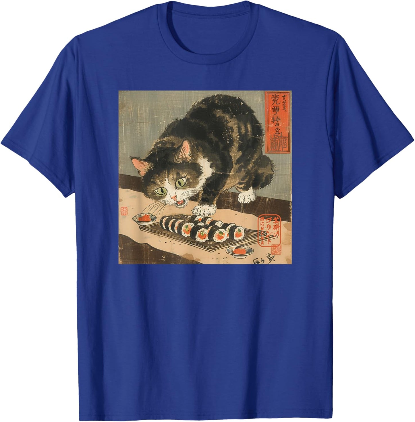 Sushi Cat – Japanese Retro Art Print for Foodie and Cat Love Women Kids T-Shirt - T-Shirt | Royal