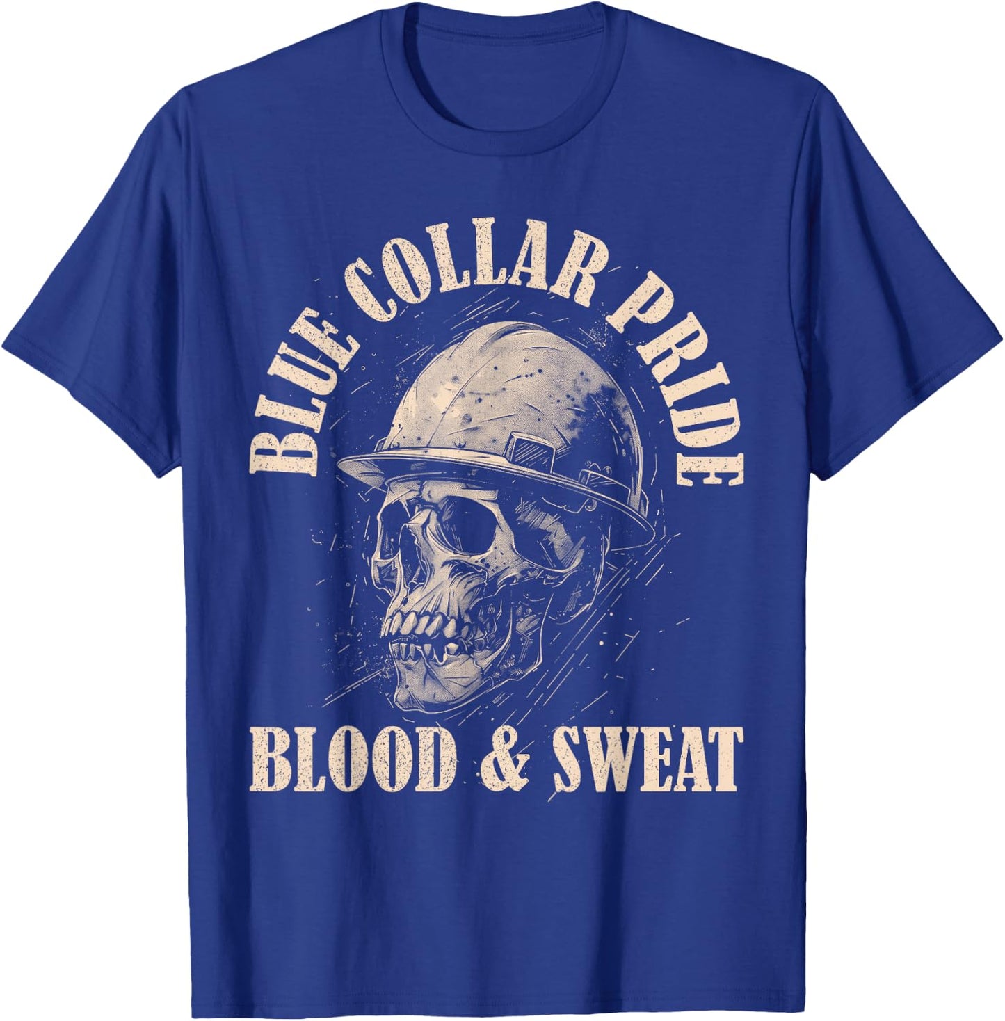 Blue Collar Pride Construction Iron Worker Skull Blue Collar T-Shirt - T-Shirt | Royal