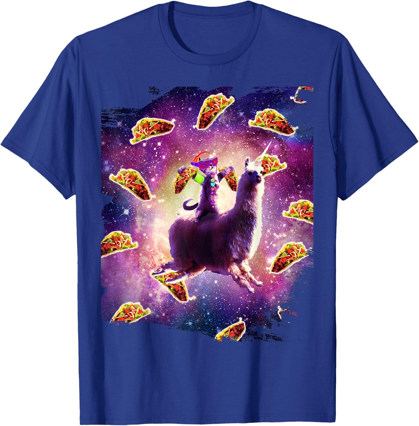 Rave Space Cat On Llama Unicorn - Taco T-Shirt - T-Shirt | Royal