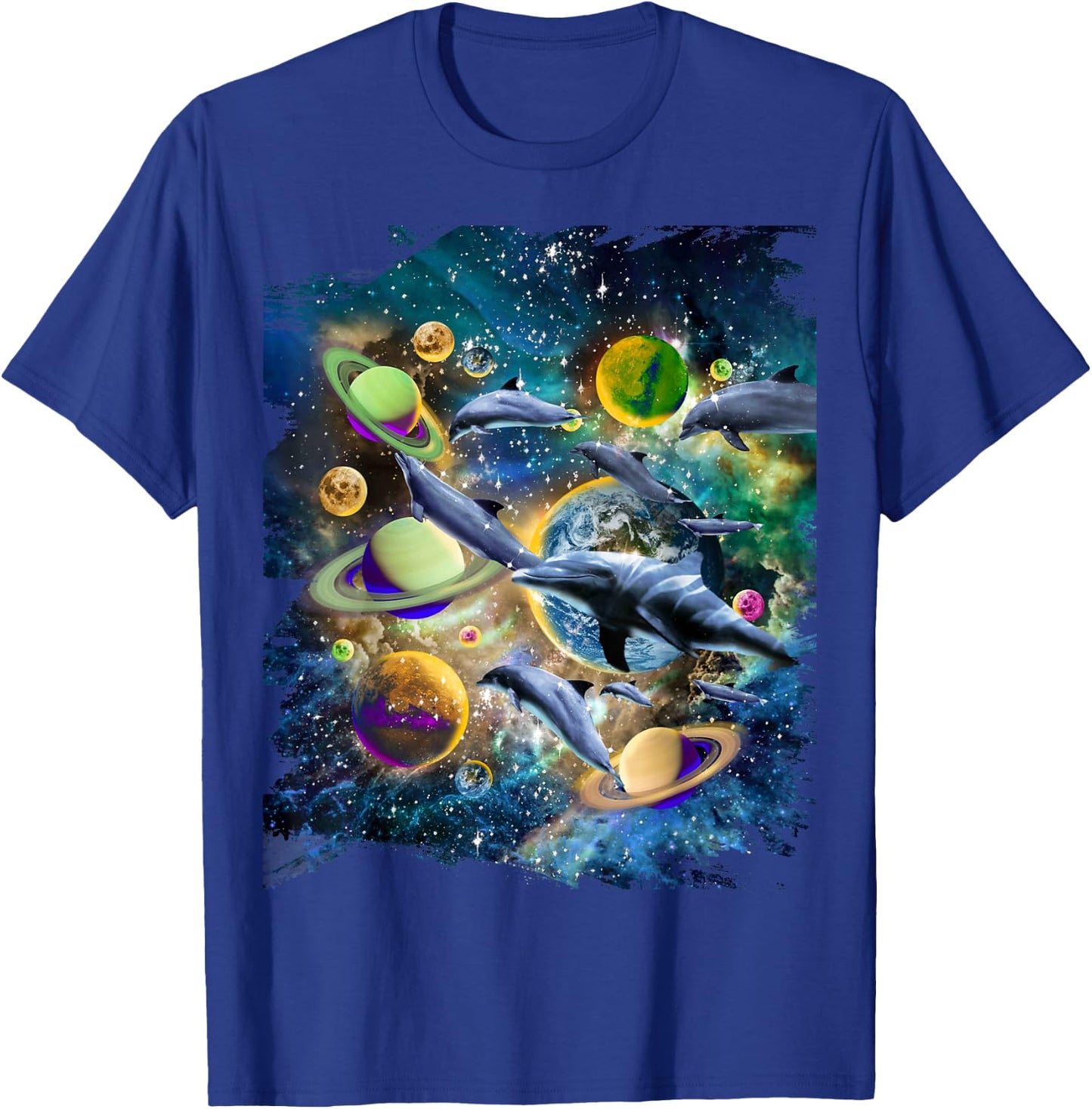 Celestial Space Dolphin, Space Planets Galaxy Dolphins T-Shirt - T-Shirt | Royal