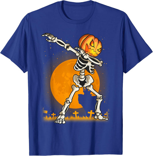 Halloween Shirts For Boys Kids Dabbing Skeleton Pumpkin Dab T-Shirt - T-Shirt | Royal