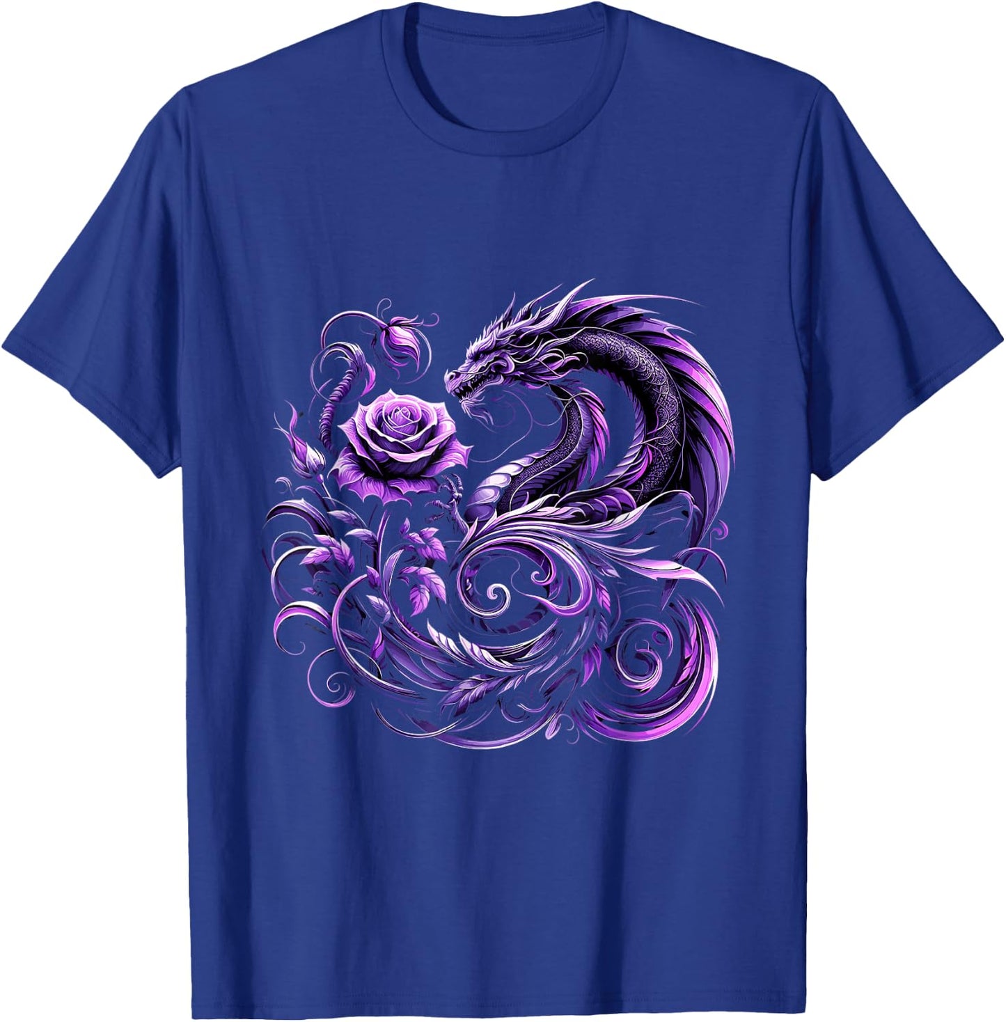 Purple Dragon and Purple Rose Fantasy T-Shirt - T-Shirt | Royal