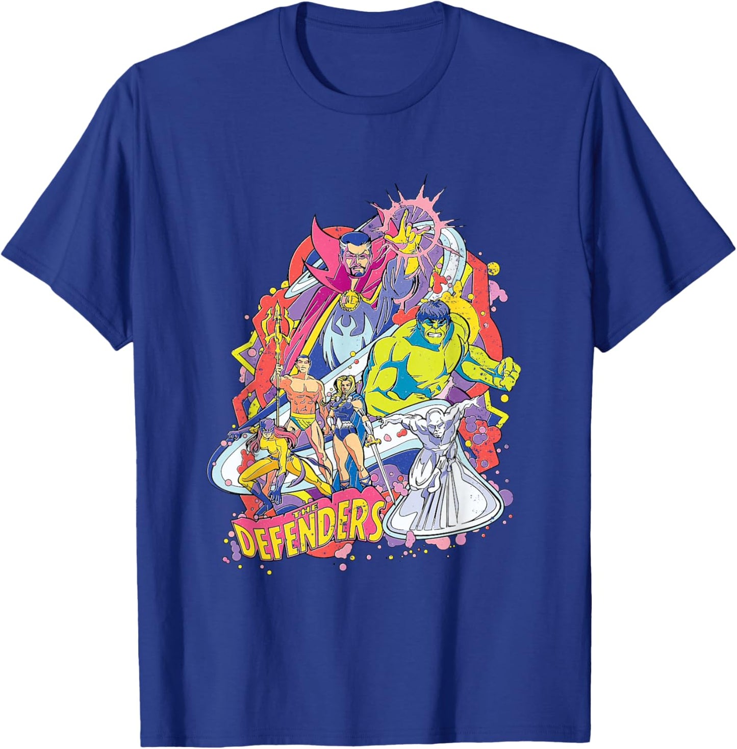 Marvel The Defenders Dr Strange Hulk Namor Retro Distressed T-Shirt - T-Shirt | Royal