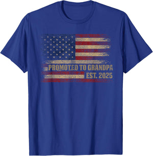 Promoted To Grandpa Est 2025 Usa Vintage Flag Fathers Day T-Shirt - T-Shirt | Royal