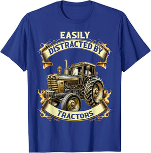 Cool Easily Distracted by Tractors Fun Farmer & Farming Gift T-Shirt - T-Shirt | Royal