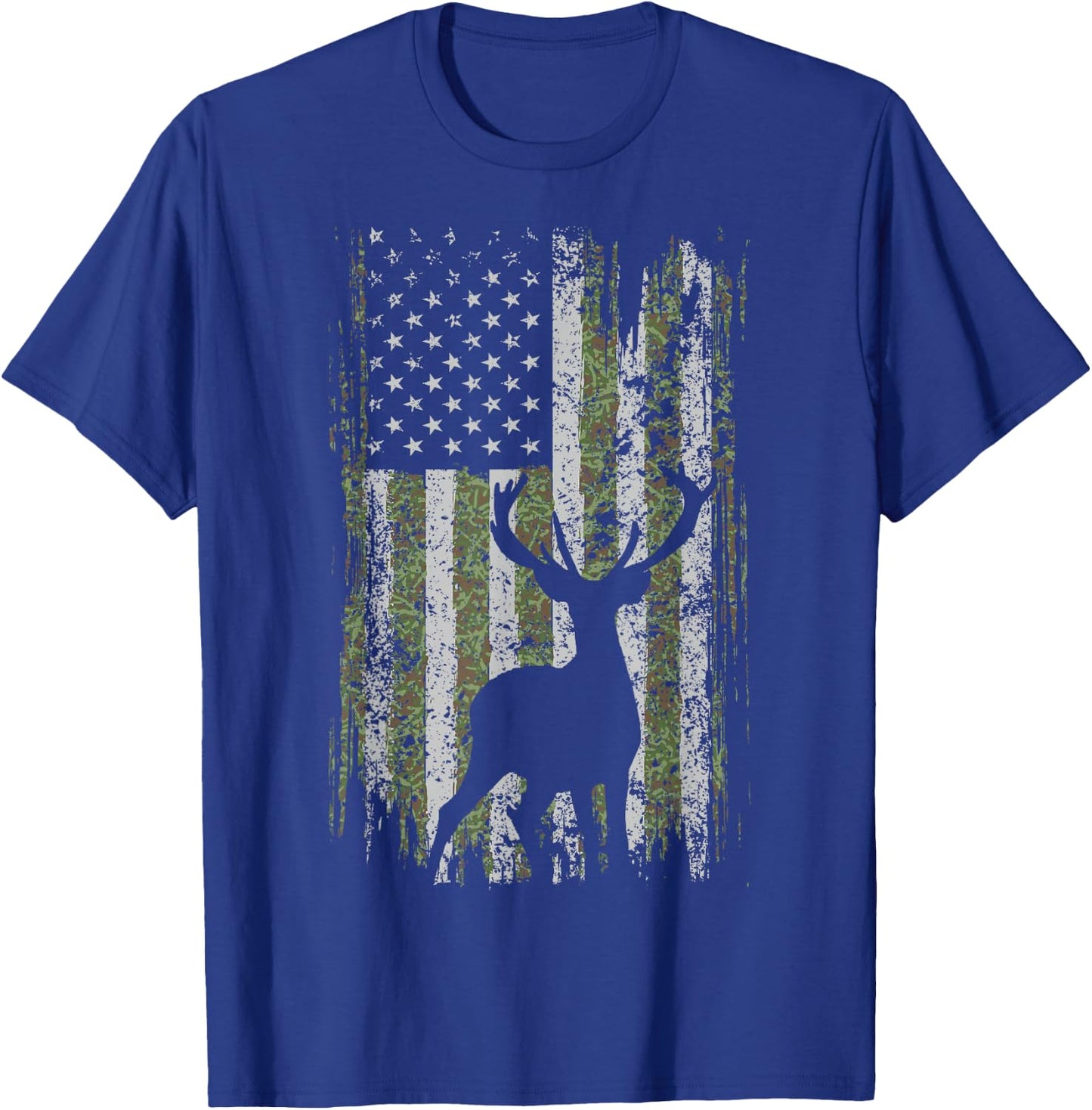 Camo USA Flag Deer Elk Buck Camoflage Hunting For a Hunter T-Shirt - T-Shirt | Royal