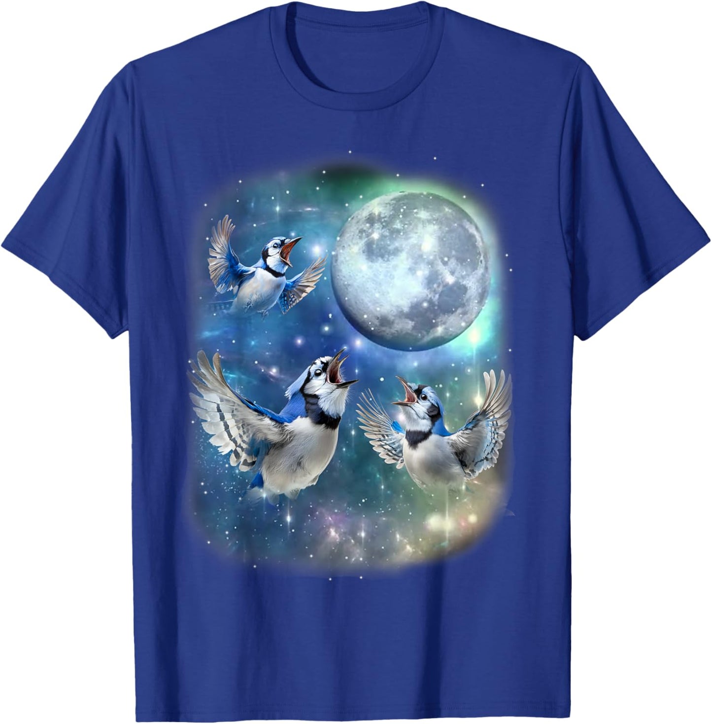 Three Blue Jay With The Moon Avian Birdwatching Birds Lover T-Shirt - T-Shirt | Royal