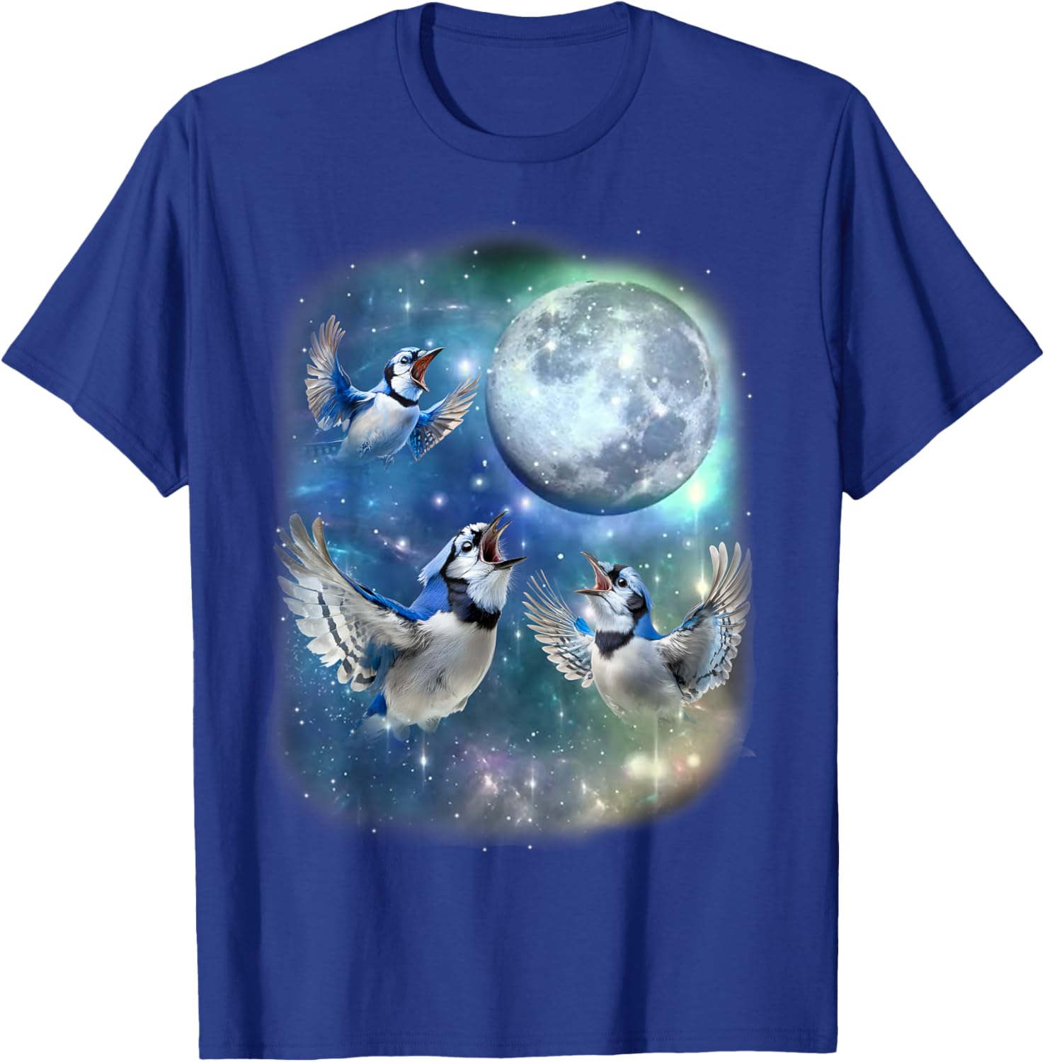 Three Blue Jay With The Moon Avian Birdwatching Birds Lover T-Shirt - T-Shirt | Royal