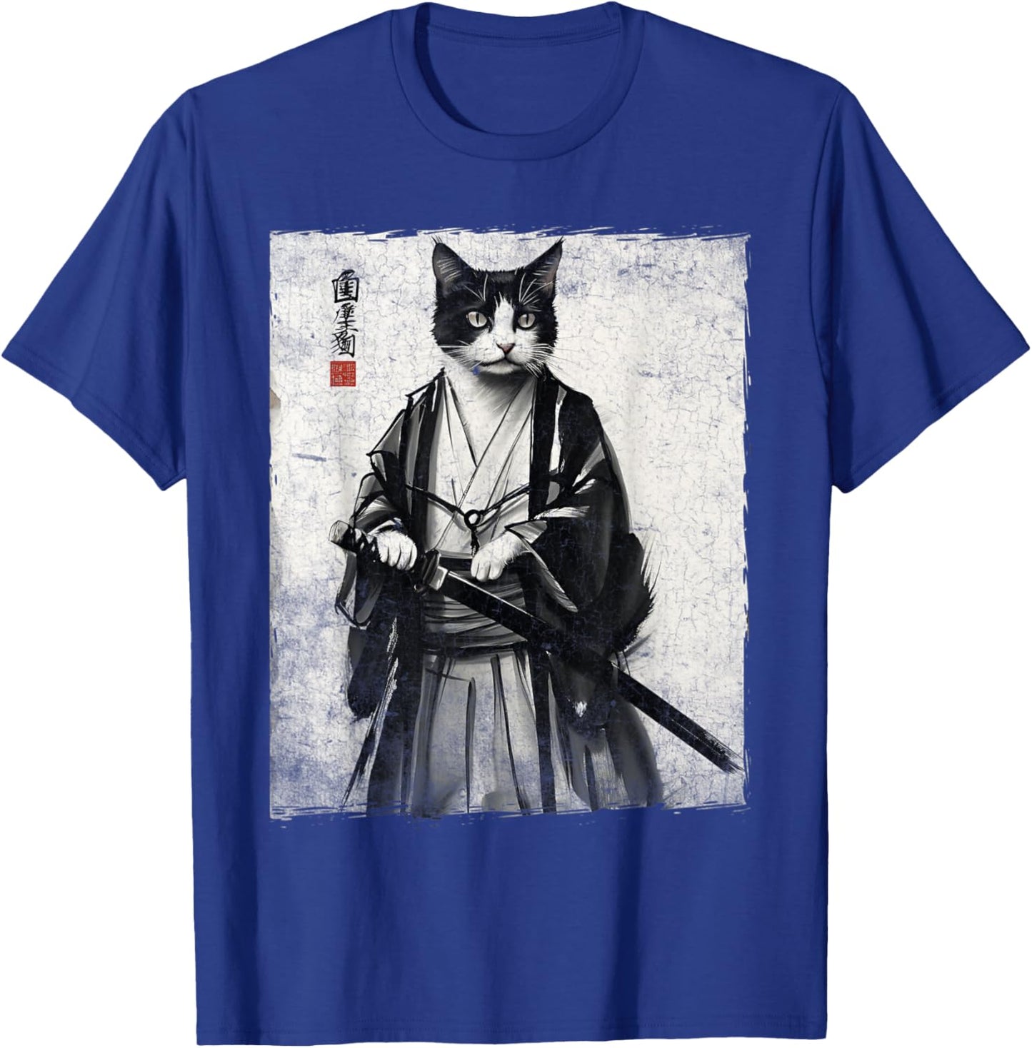 Samurai Cat Ukiyo-e Warrior Art Vintage Ninja Cat Graphic T-Shirt - T-Shirt | Royal
