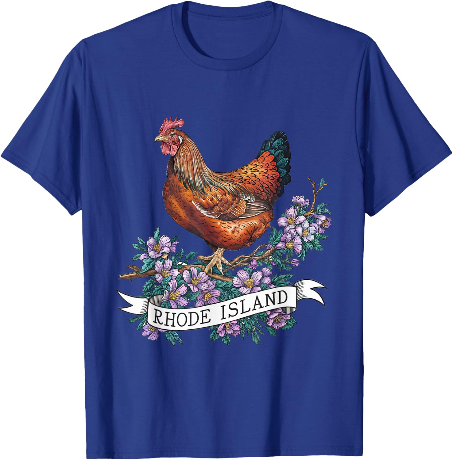 Rhode Island Red Chicken Bird and Violet Flower T-Shirt - T-Shirt | Royal