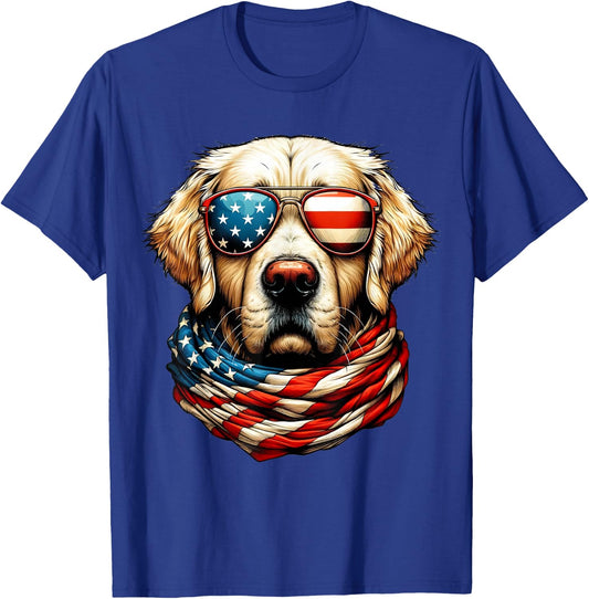 Golden Retriever American Flag Patriotic Dog 4th of July T-Shirt - T-Shirt | Royal