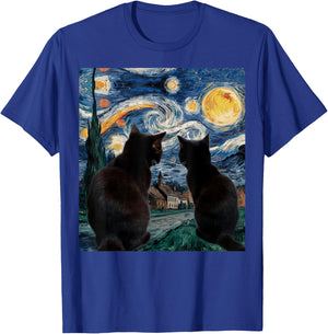 Black Cats Starry Night Van Gogh Cat Lover Men Women Girls Kids T-Shirt - T-Shirt | Royal