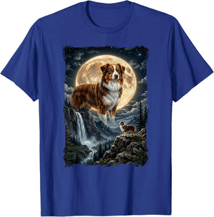 Mystik Fantasy Illustation Dog and Moon Australian Shepherd T-Shirt - T-Shirt | Royal