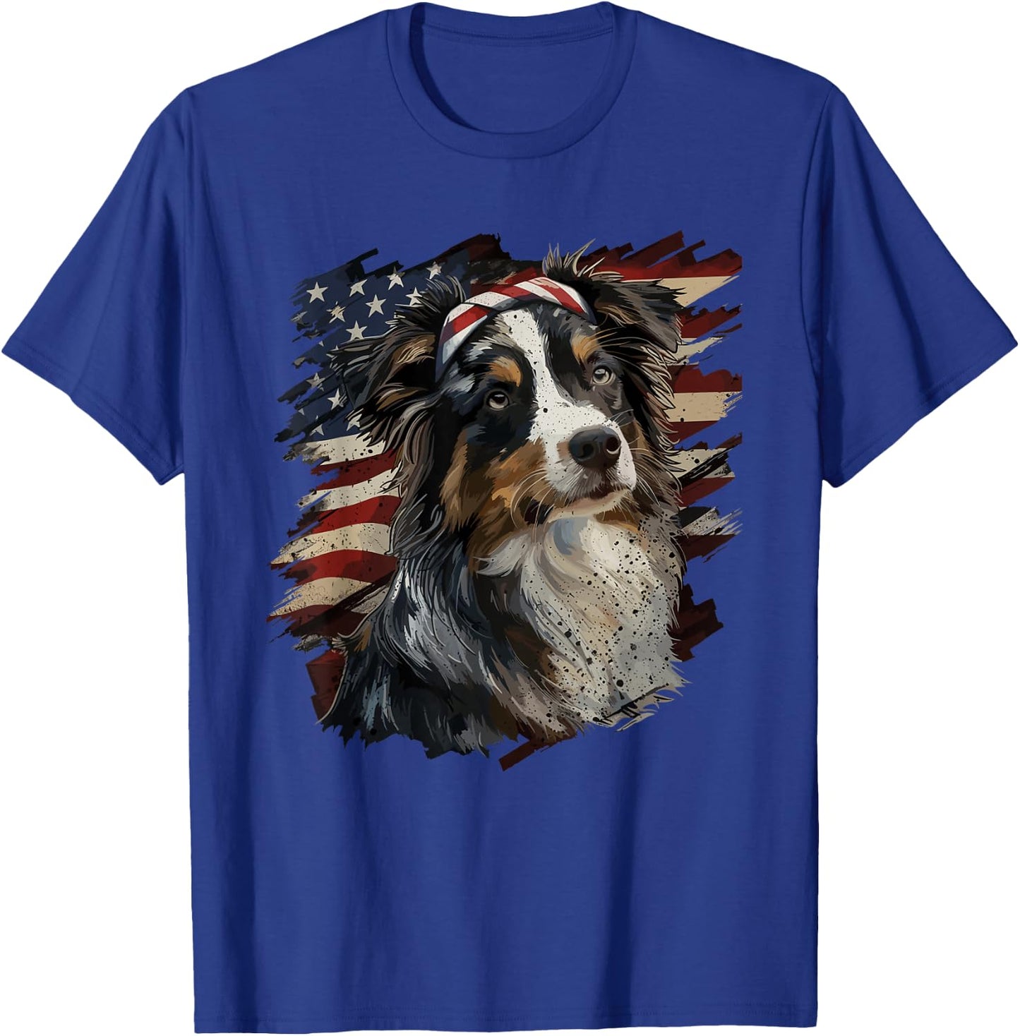 Australian Shepherd Patriotic 4th of July USA American Flag T-Shirt - T-Shirt | Royal