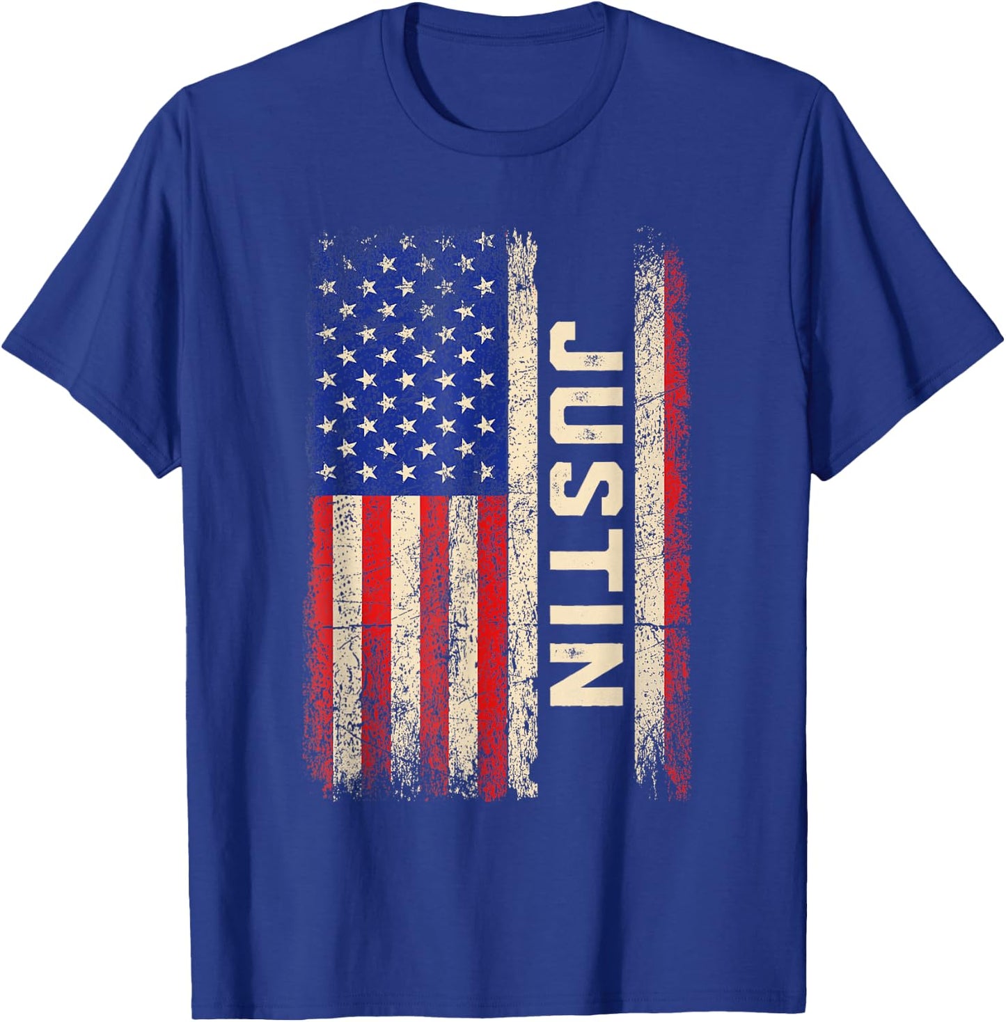 Justin First Name Shirt Justin Name American Flag Kids Men T-Shirt - T-Shirt | Royal