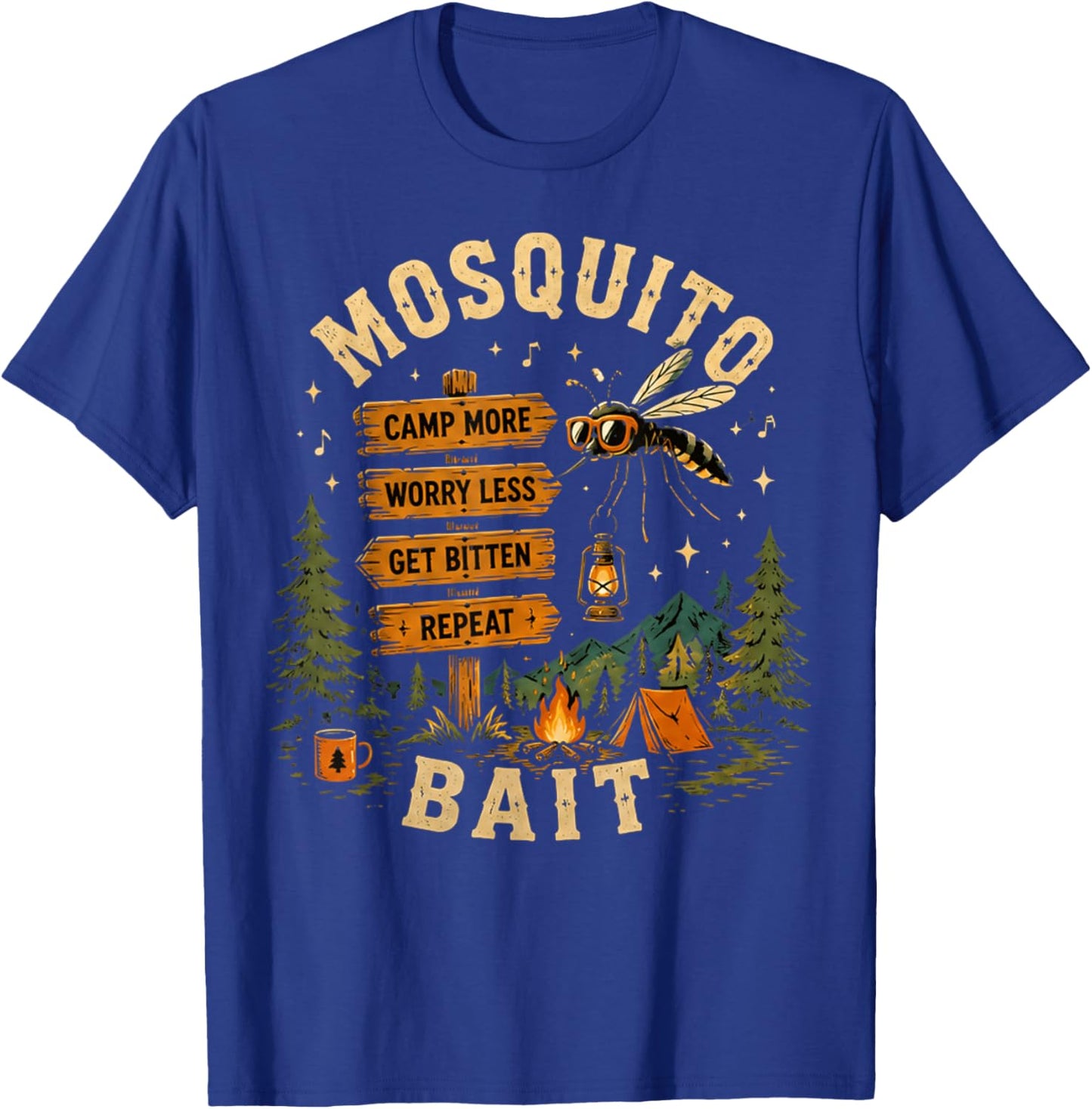 Camping Mosquito Bait Campfire for Retro Squad Camper Summer T-Shirt - T-Shirt | Royal