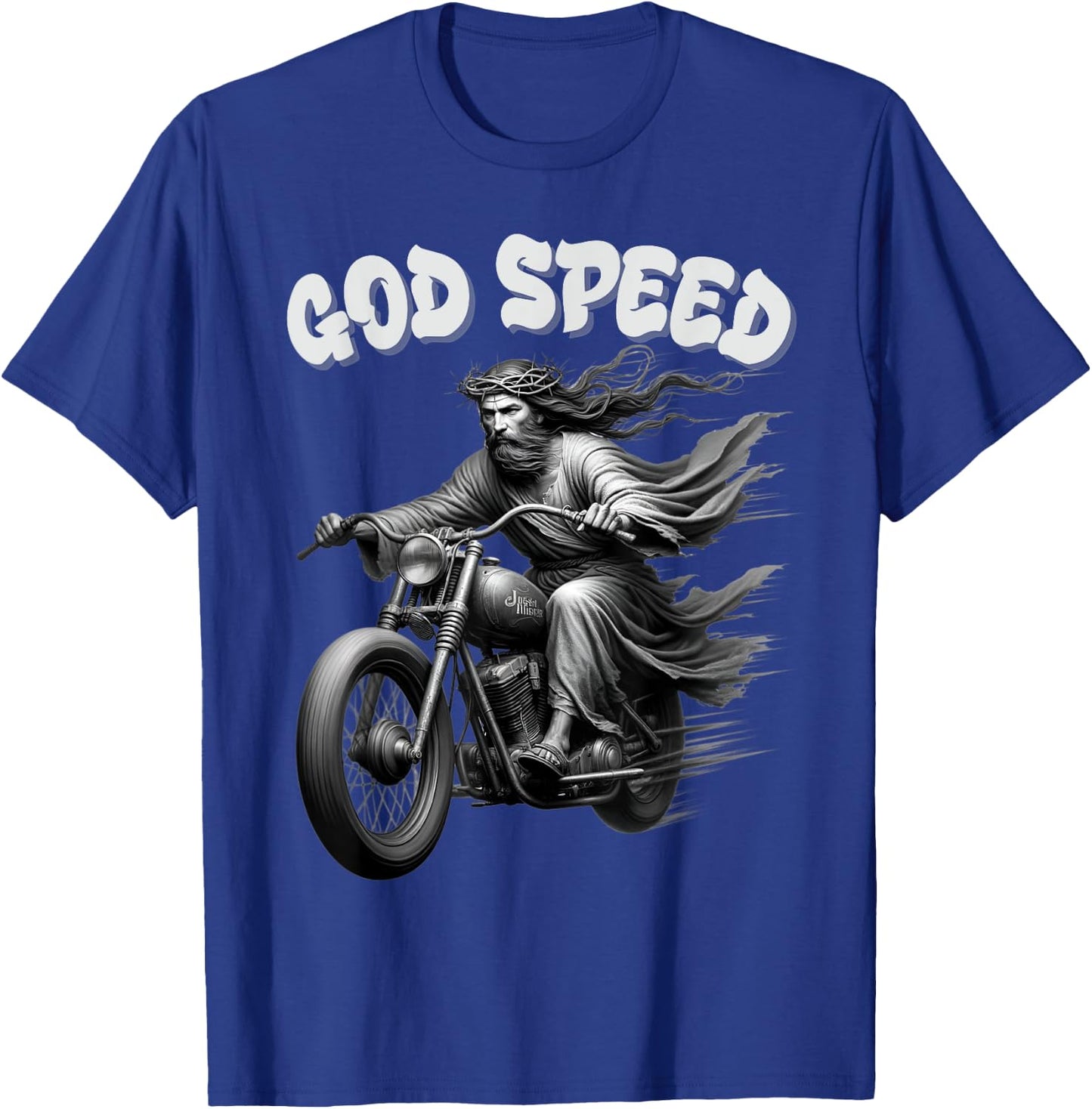 God speed Jesus on a Motorcycle Christian humour T-Shirt - T-Shirt | Royal