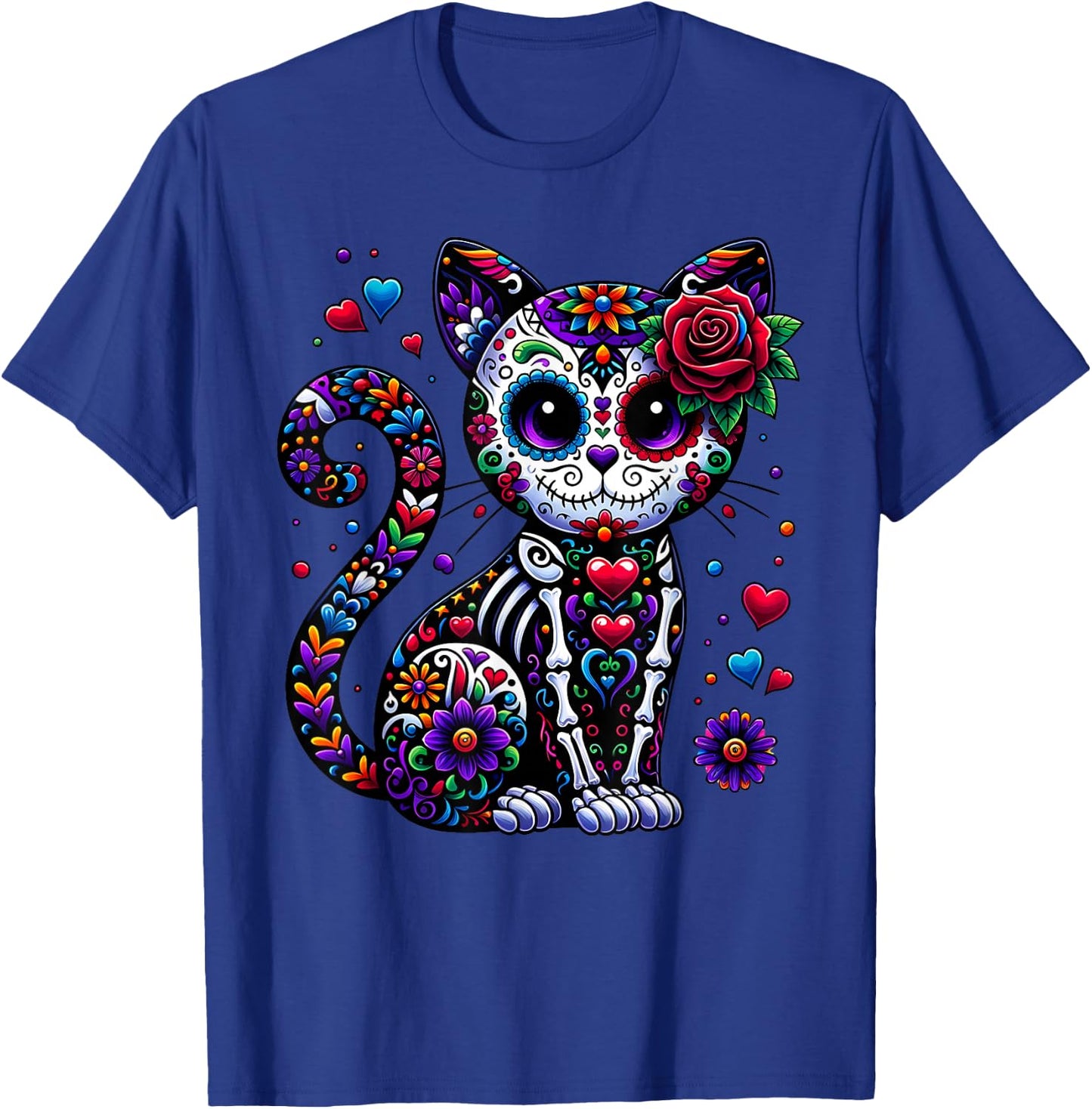 Dia De Los Muertos Cinco De Mayo Cat Sugar Skull Men Women T-Shirt - T-Shirt | Royal