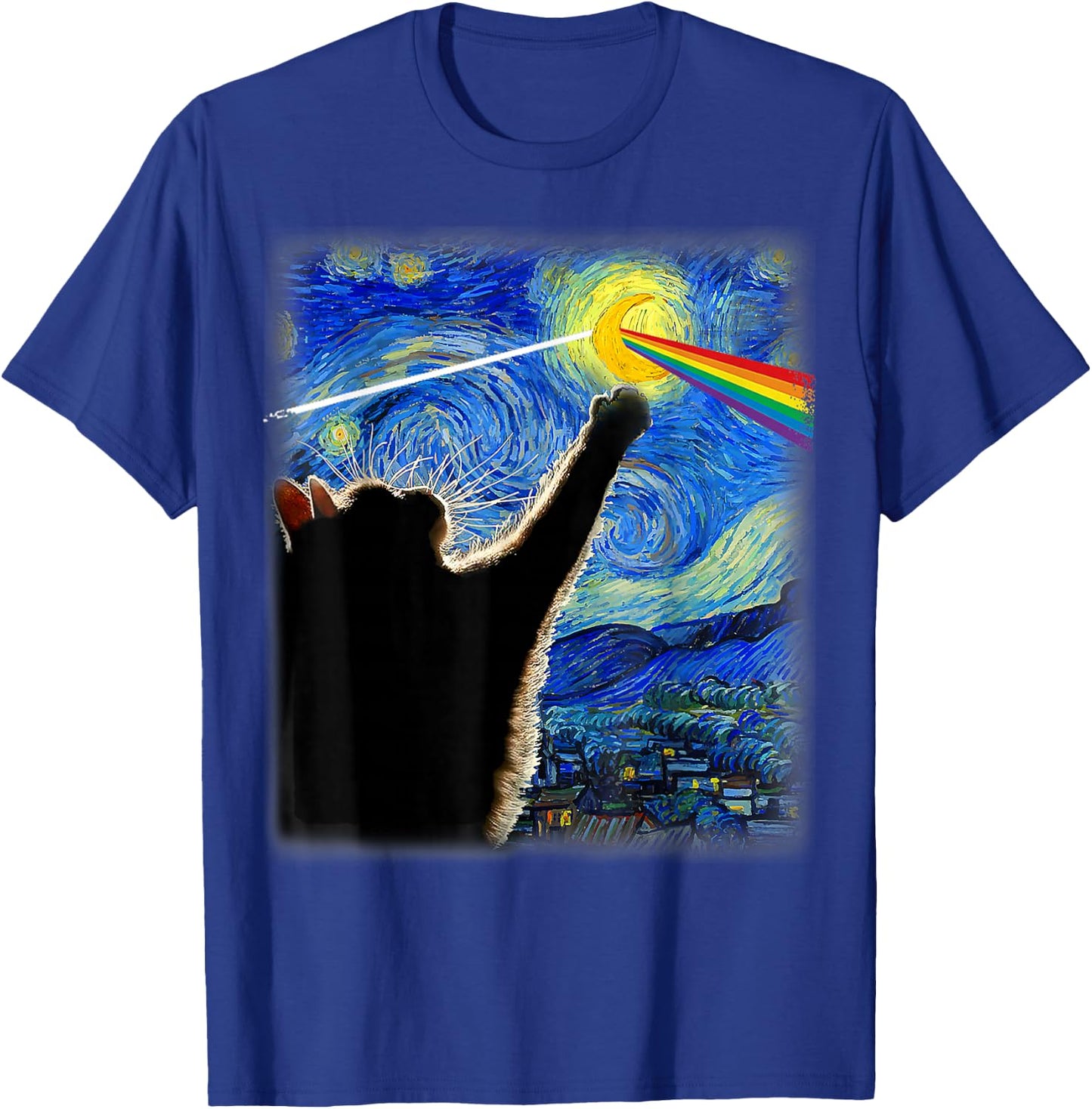 Cat Rock Music Cat Starry Night Van Gogh Art Funny Cat Gifts Women Kids T-Shirt - T-Shirt | Royal