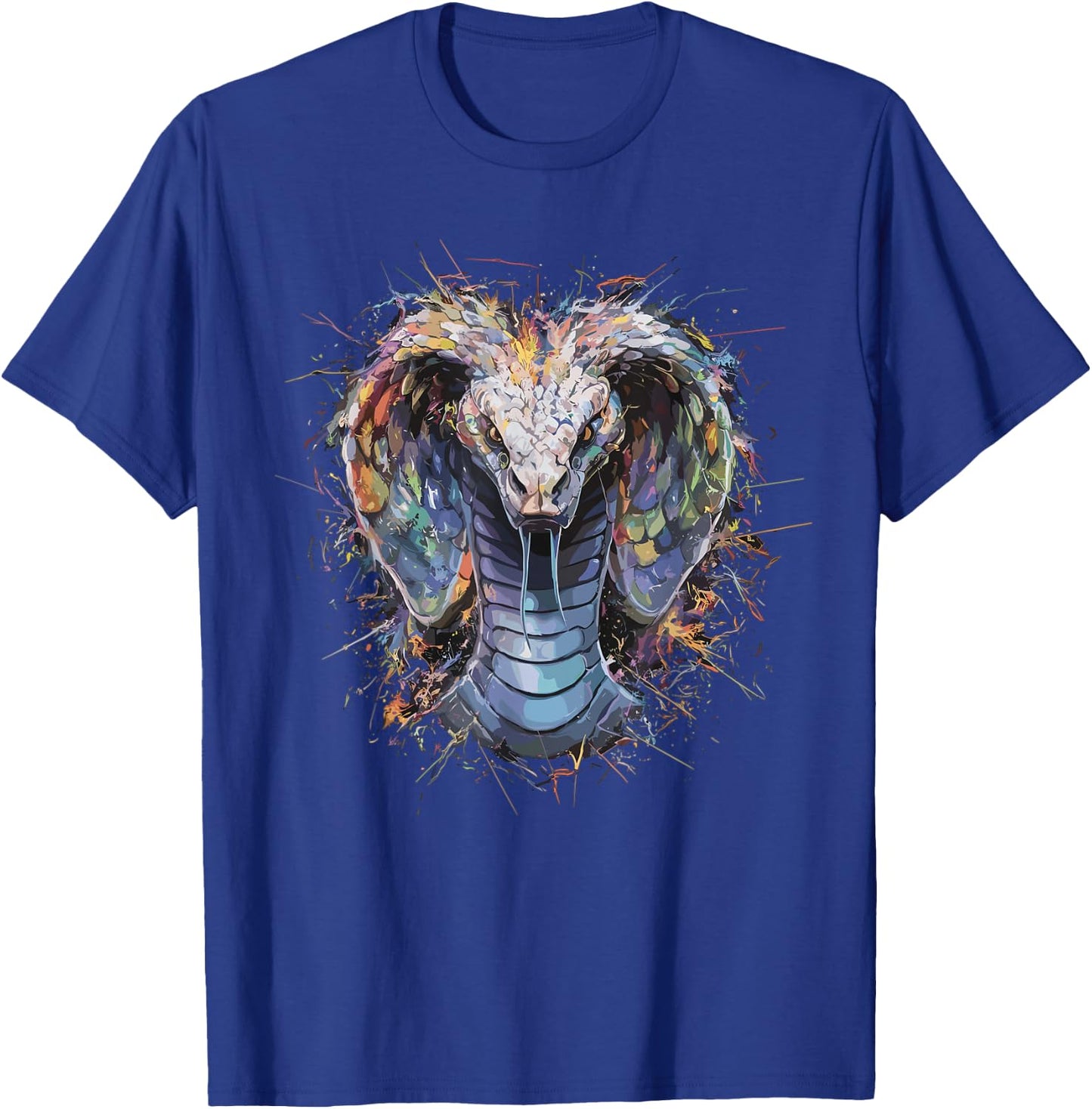 Colorful Paint Splash Menacing Cobra Snake Art Graphic T-Shirt - T-Shirt | Royal