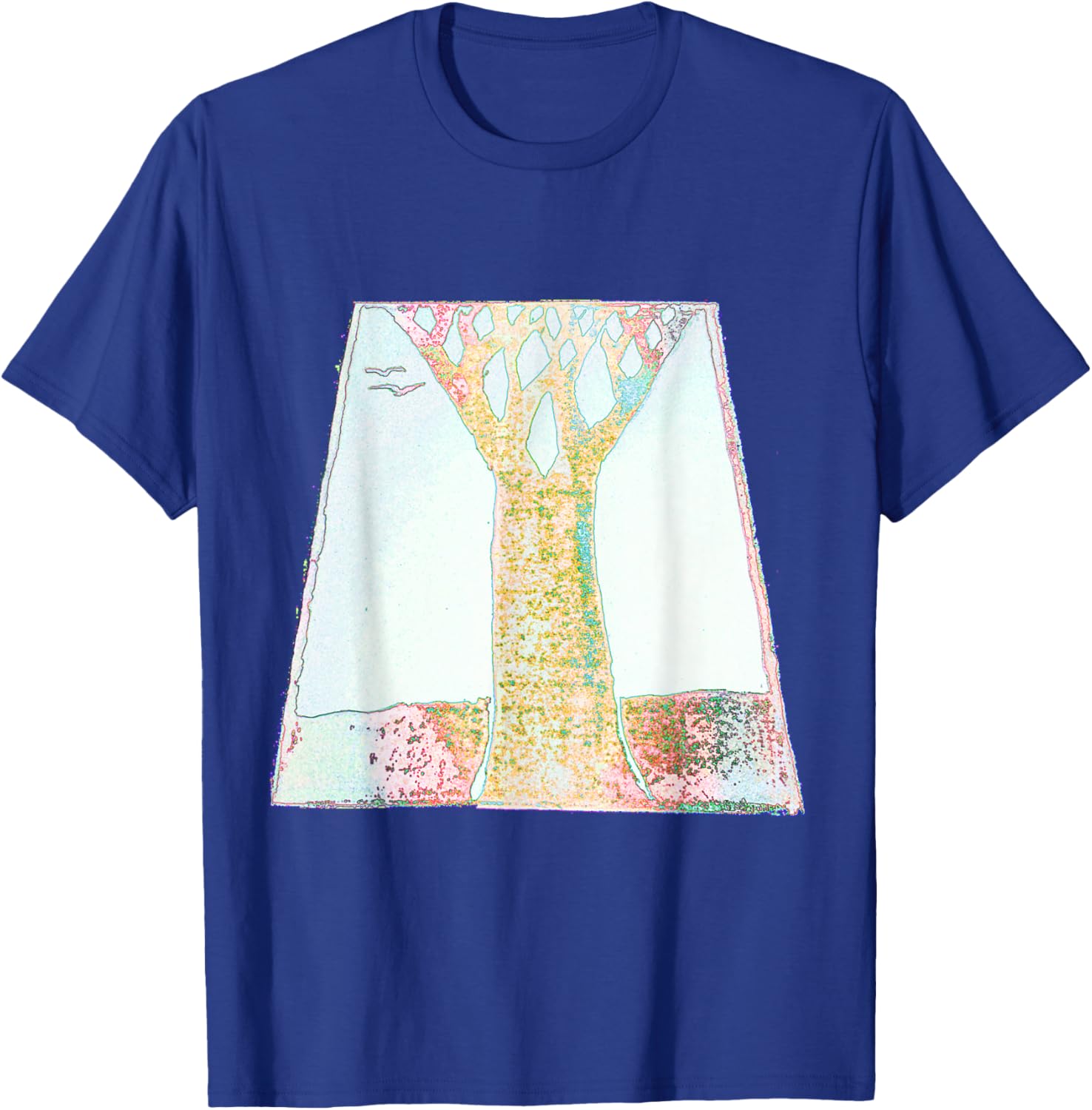 Artistic Tree Birds Trapezoid T-Shirt - T-Shirt | Royal