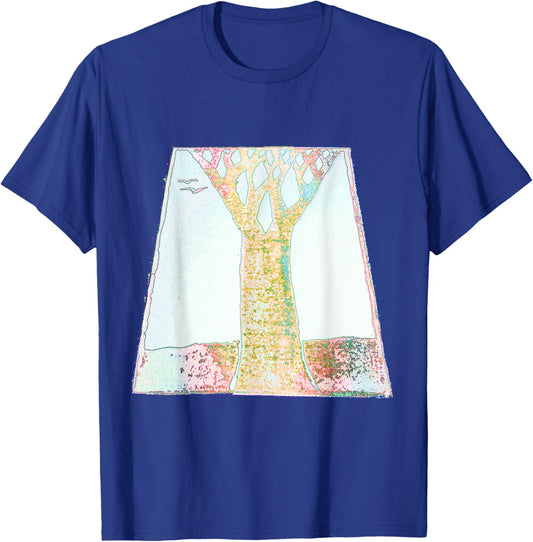 Artistic Tree Birds Trapezoid T-Shirt - T-Shirt | Royal