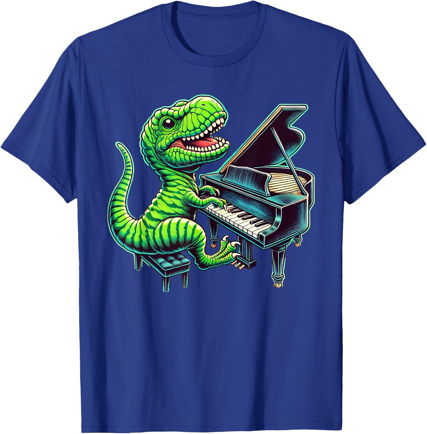 T-Rex Dinosaur Playing Piano Musician Music T-Shirt - T-Shirt | Royal