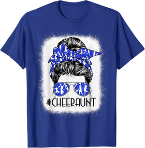 Messy Bun Cheer Aunt Cheerleader Mom Mothers Day Women T-Shirt - T-Shirt | Royal