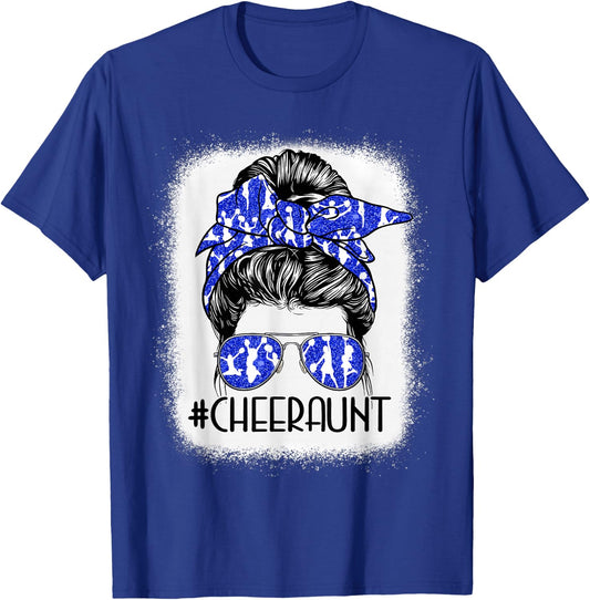 Messy Bun Cheer Aunt Cheerleader Mom Mothers Day Women T-Shirt - T-Shirt | Royal