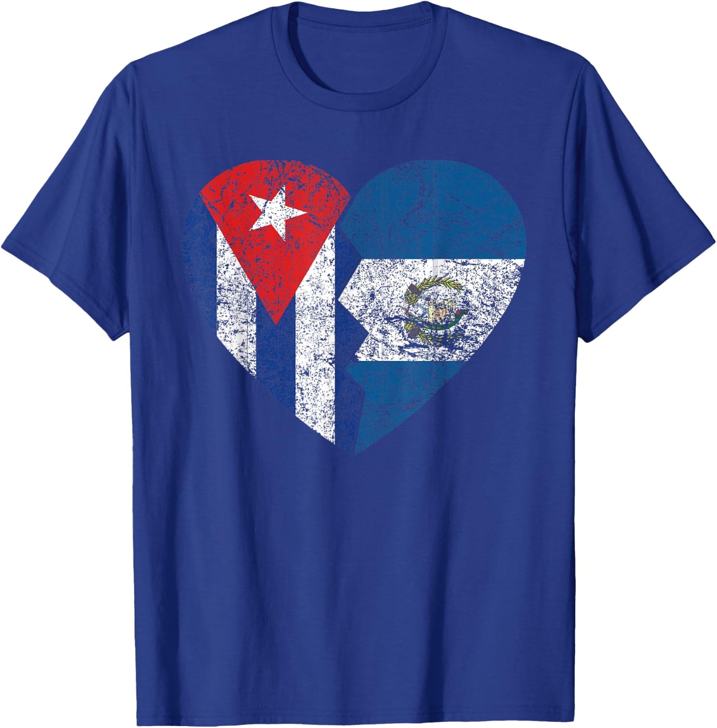 Guatemalan Cuban Flags Heart | Cuba Guatemala Roots Vintage T-Shirt - T-Shirt | Royal
