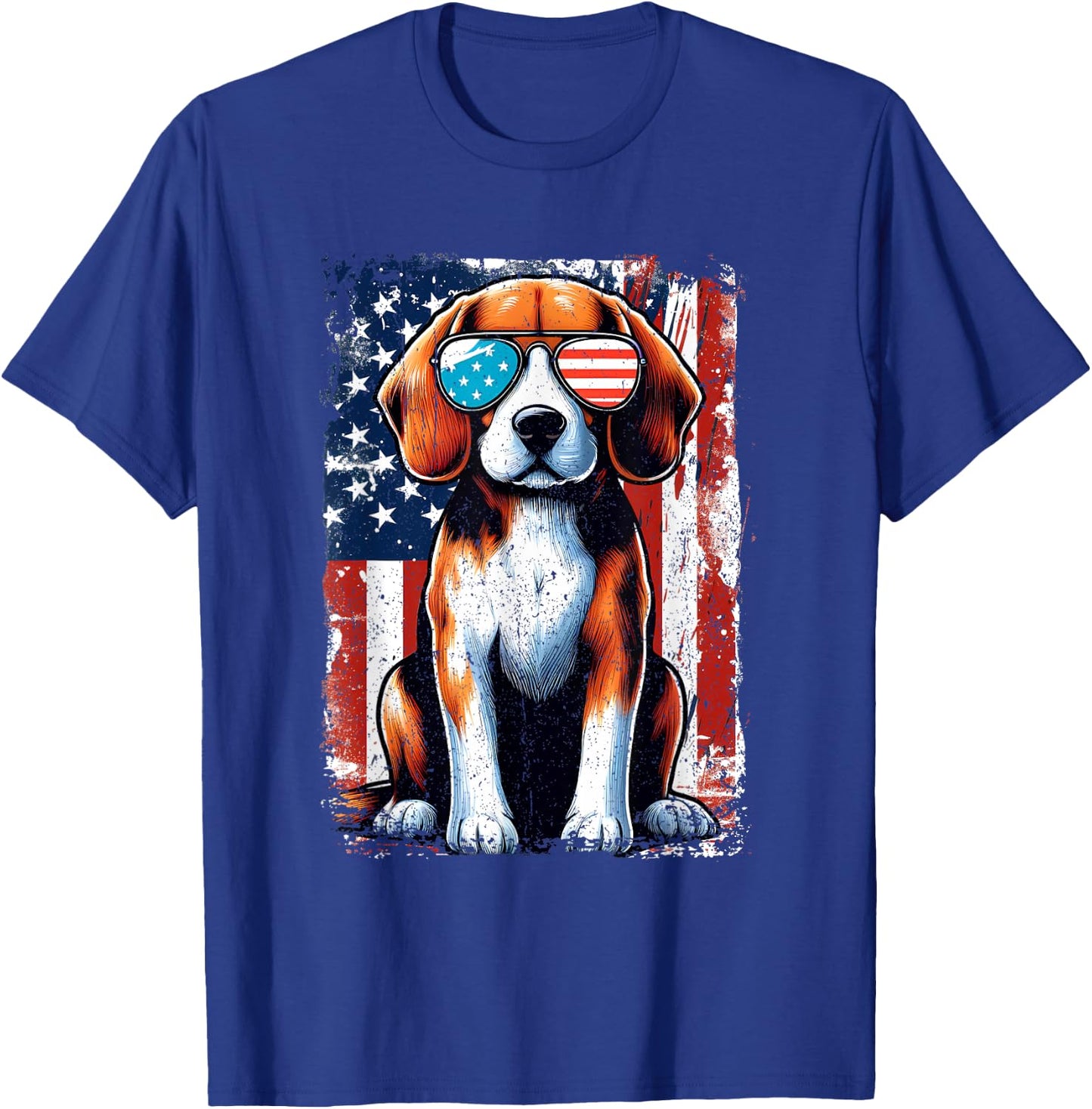 Vintage Beagle Dog American US USA Flag Pets Dogs T-Shirt - T-Shirt | Royal