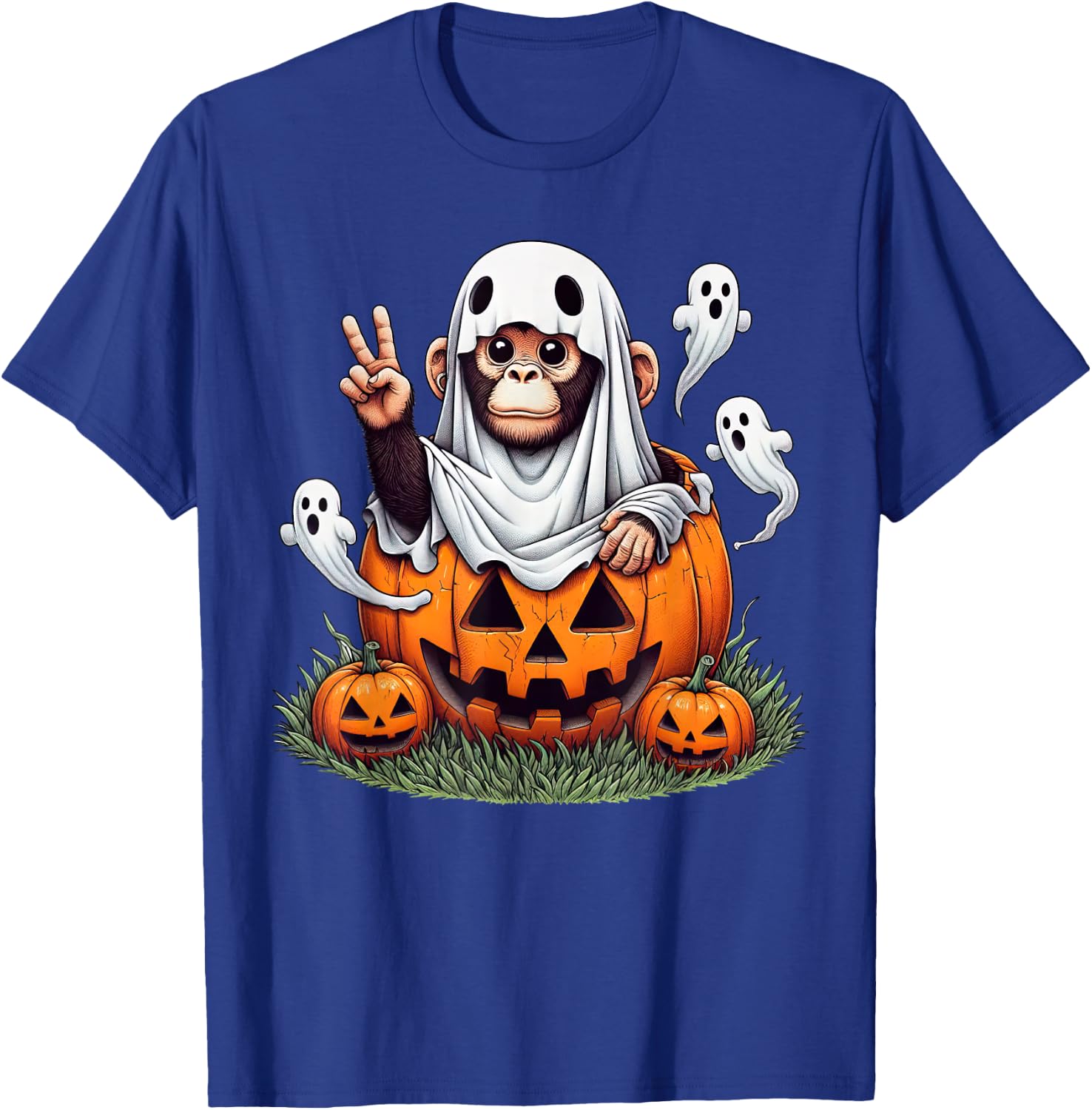 Funny Monkey Ghost Boo Halloween Monkey Kids T-Shirt - T-Shirt | Royal