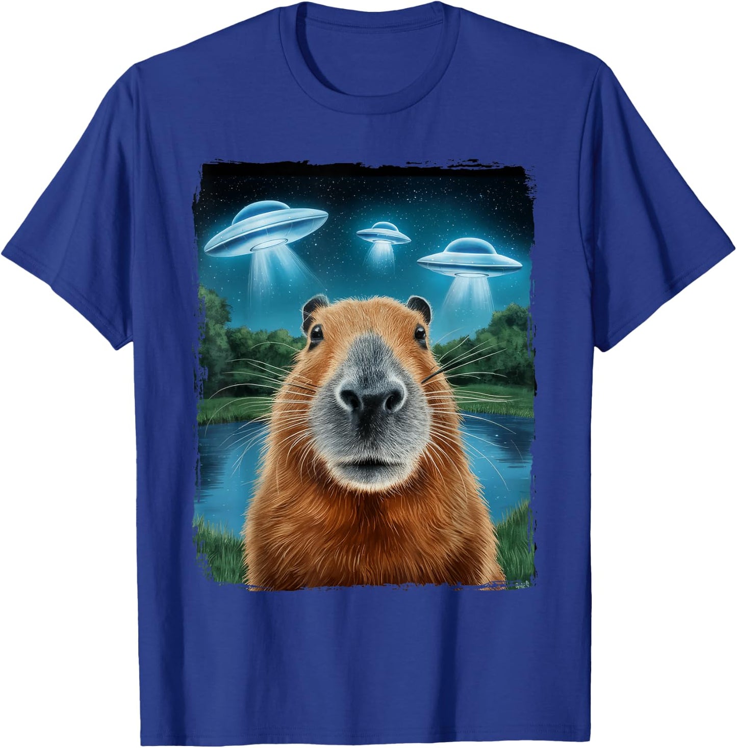 Capybara Selfie with UFOs T-Shirt - T-Shirt | Royal