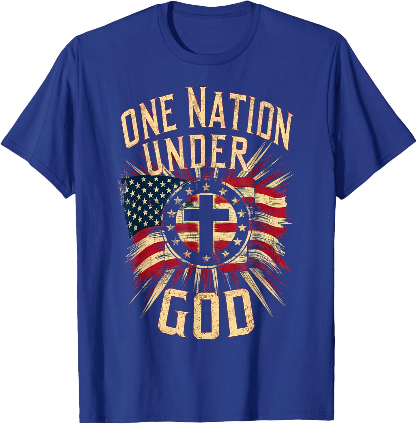 One Nation Under God Christian Patriotic American Flag T-Shirt - T-Shirt | Royal