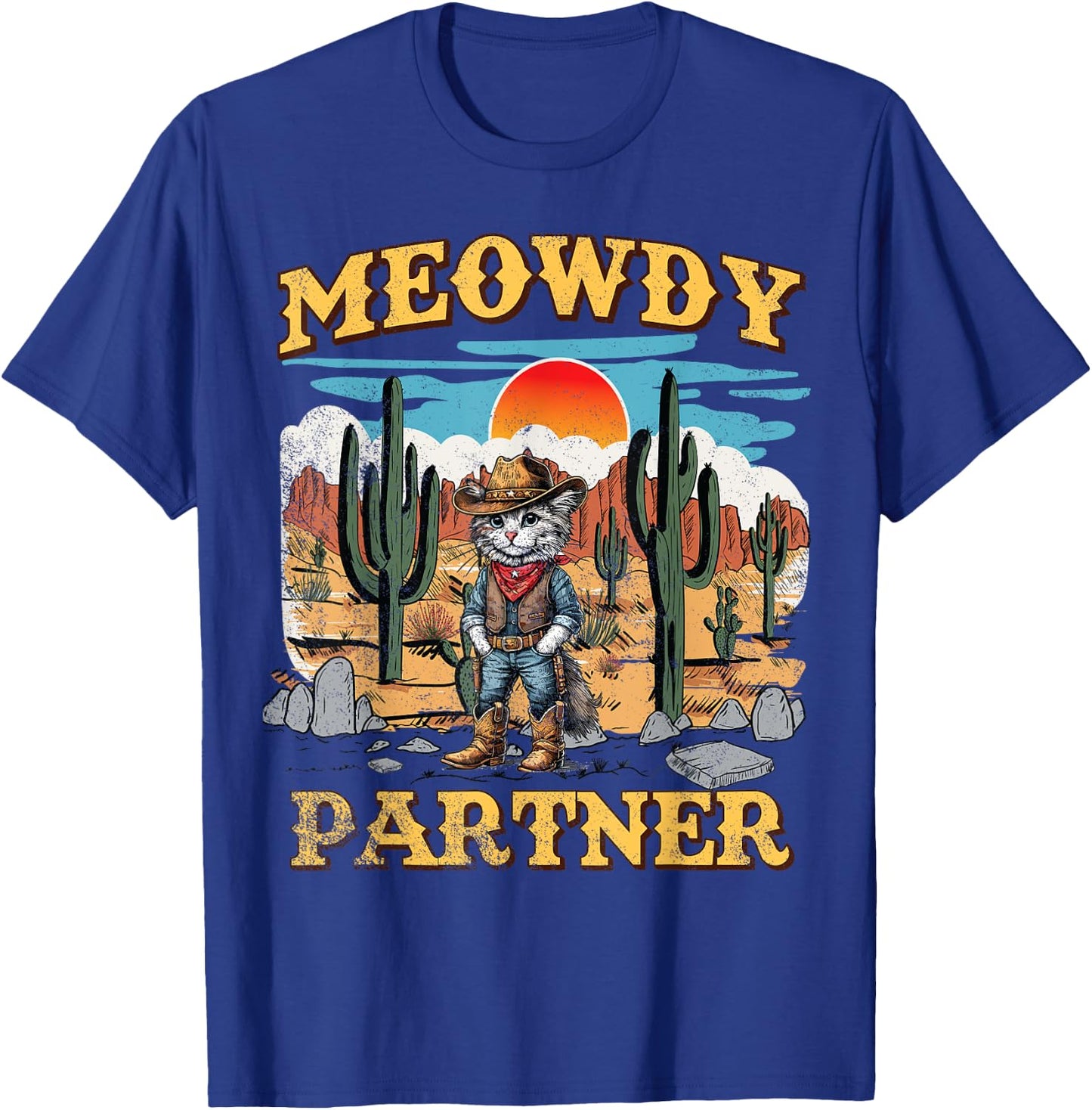Meowdy Partner Western Cowboy Vintage Cat T-Shirt - T-Shirt | Royal