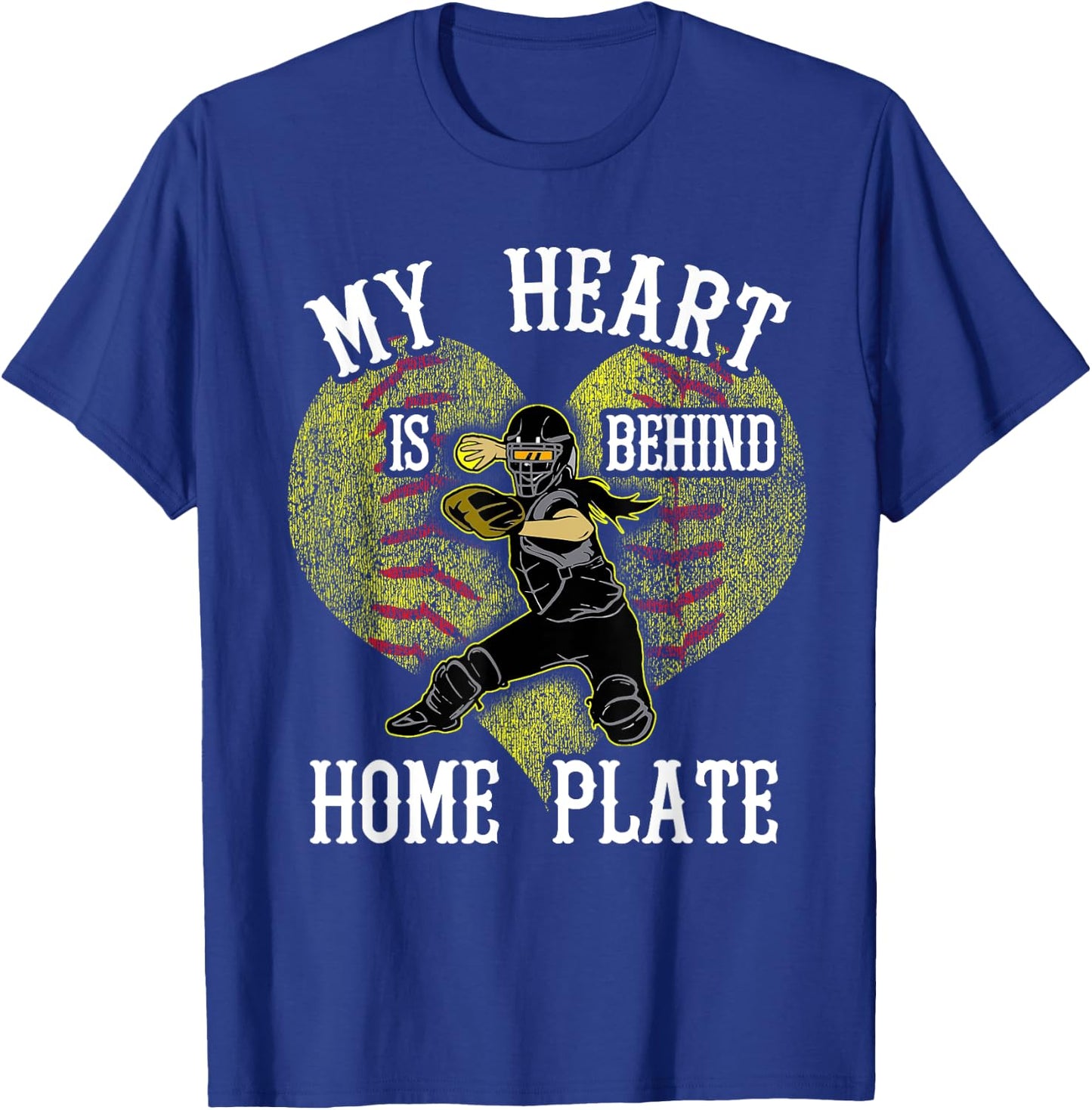 Softball Mom My Heart is Behind Home Plate T-Shirt - T-Shirt | Royal