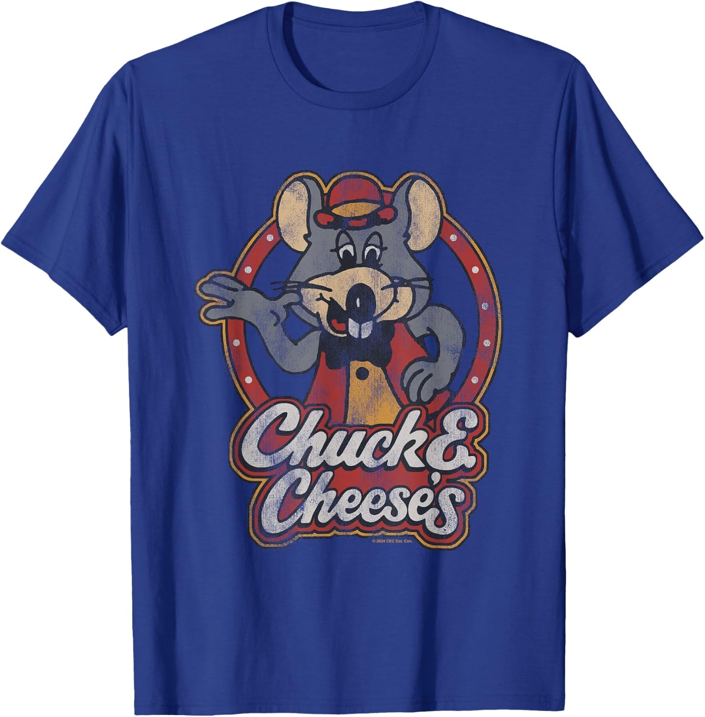 Chuck E. Cheese Classic Entertainer Portrait Distressed T-Shirt - T-Shirt | Royal