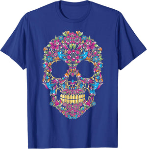 Colourful sugar skulls with flowers and birds | Camiseta T-Shirt - T-Shirt | Royal