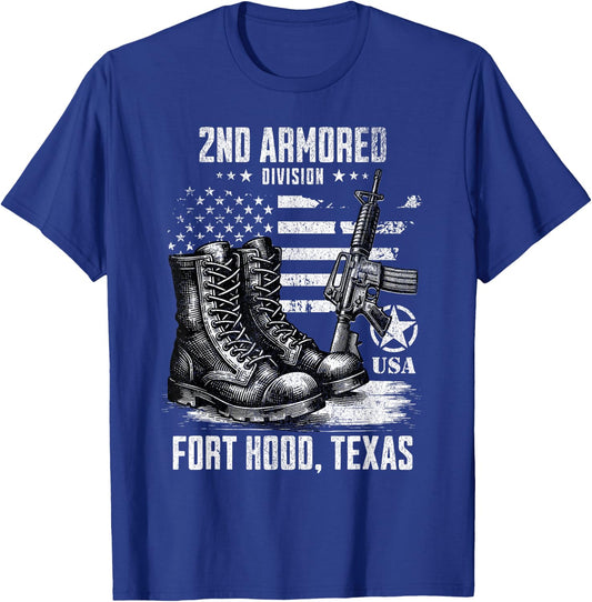 SoldierTees 2nd Armored Division Fort Hood Texas Military Veteran , Small, Black T-Shirt - T-Shirt | Royal