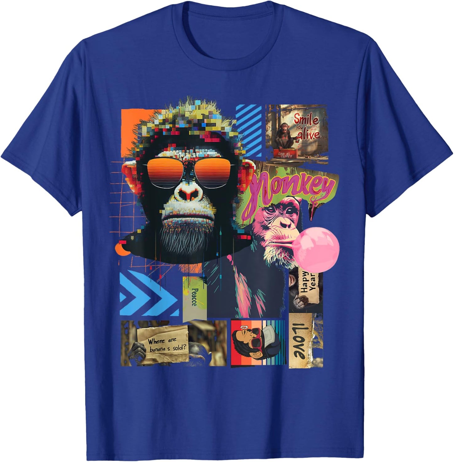 Monkey | Frontprint | Art Graphic Animal Artwork Monkey T-Shirt - T-Shirt | Royal