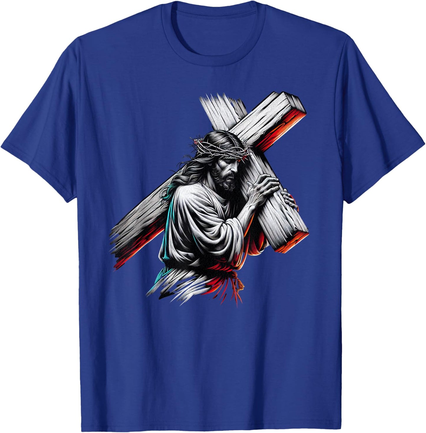 Jesus Christ of Nazareth Carrying the Cross, Crown of Thorns T-Shirt - T-Shirt | Royal