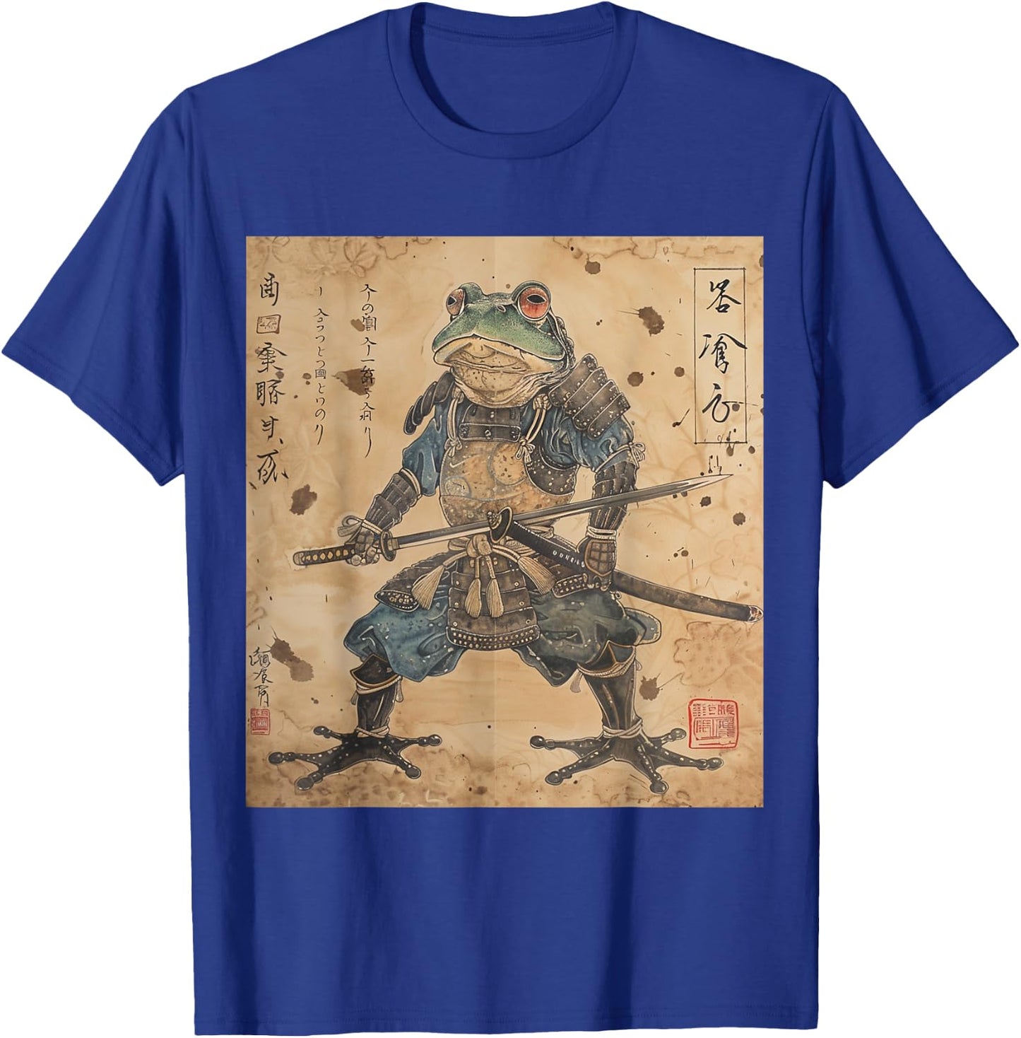 Japanese Samurai Frog In Ukiyo-e Woodblock Style T-Shirt - T-Shirt | Royal