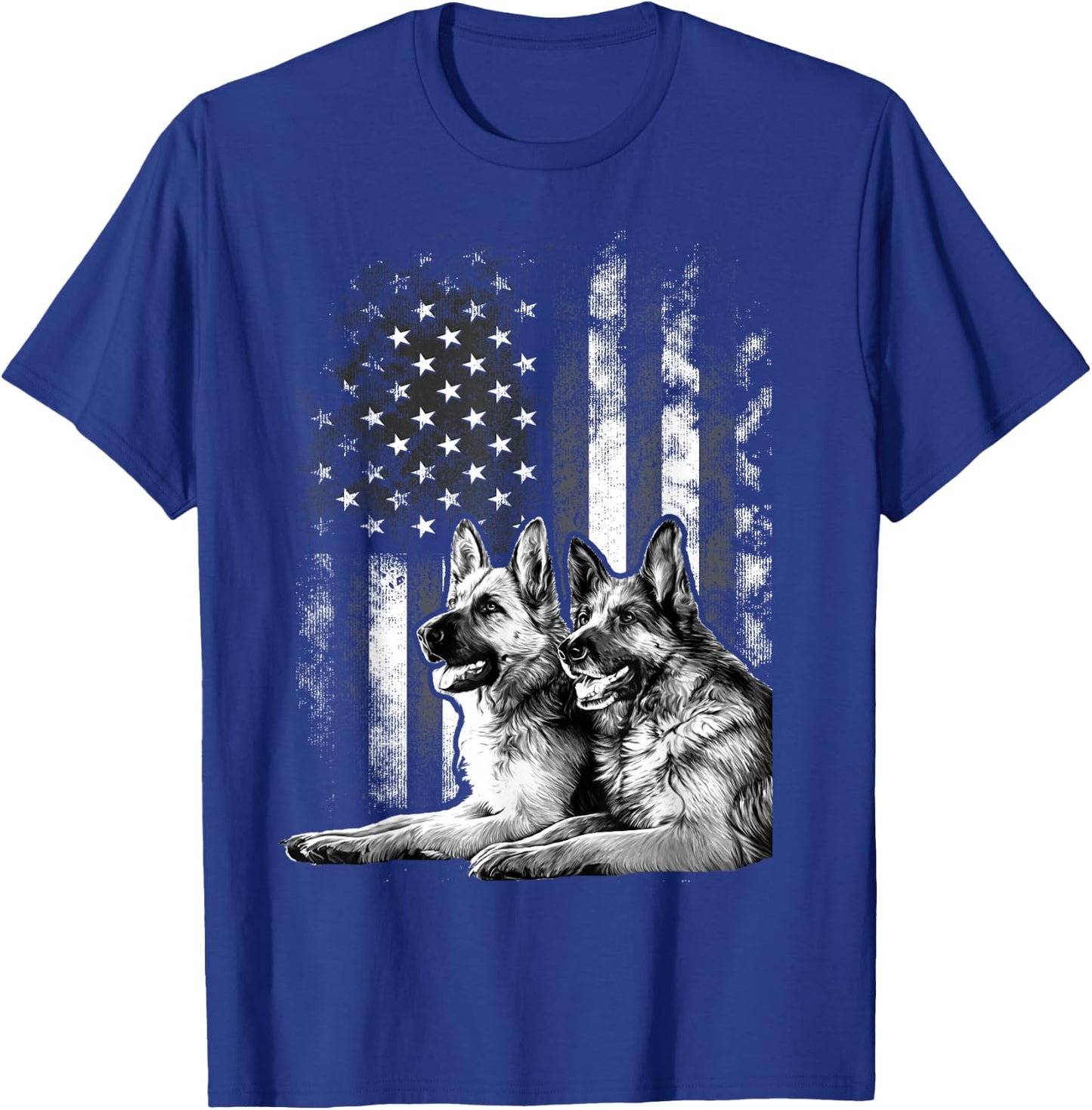 Vintage Patriotic German Shepherd American Flag 4th Of July T-Shirt - T-Shirt | Royal